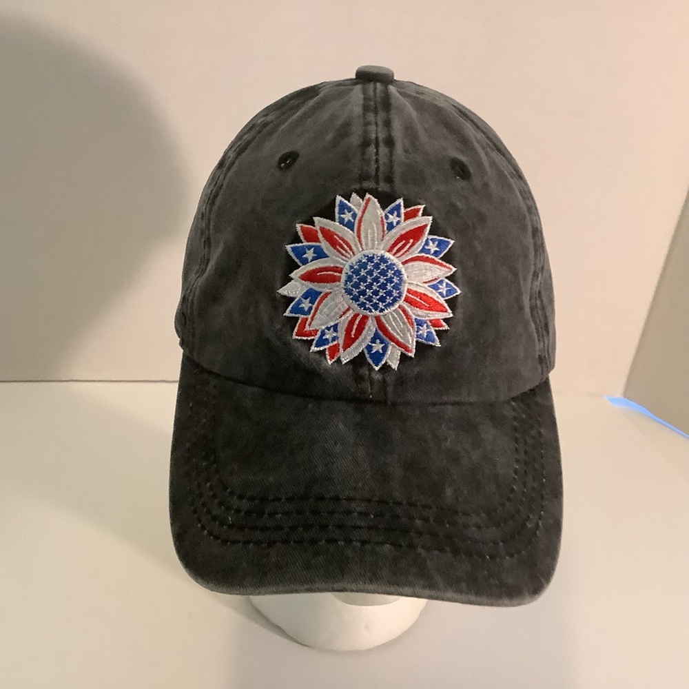 Waldeal Embroidered Flag Sunflower  Baseball Cap Washed Gray Adjustable Unisex